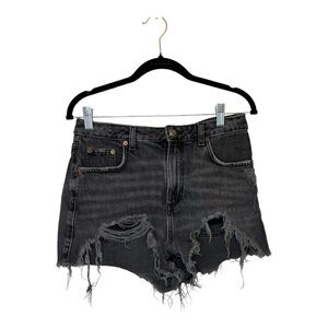 Topshop Washed Black Distressed Denim Shorts Grunge Punk Goth Size 8